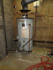 Plumbing services for gas or oil hot water tank installation and repair service for tank-less hot water on demand.